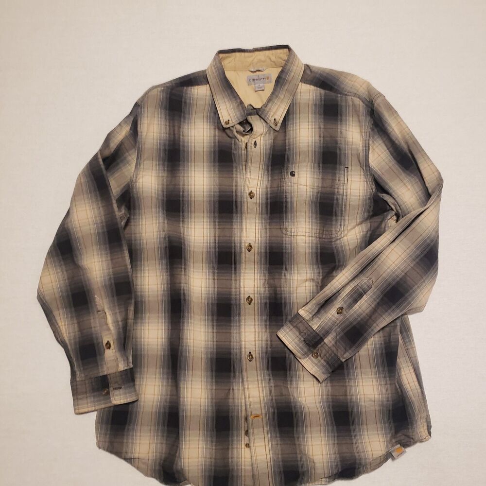 Carhartt  Brown Plaid  Relaxed Fit Button Down Men's Longsleeve Shirt Sz L